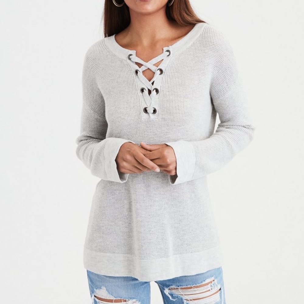 American Eagle Lace-Up Sweater